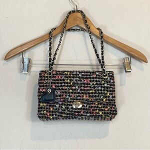 Black Rainbow Tweed Shoulder Bag Purse Preppy